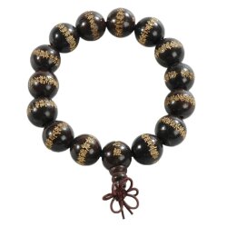 Shaolin Armband aus Zedernholz mit Ornamenten schwarz