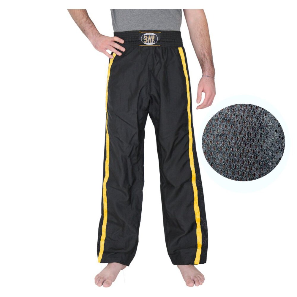 Kickboxhose Netz Gewebe schwarz/gold uni 180 (L)