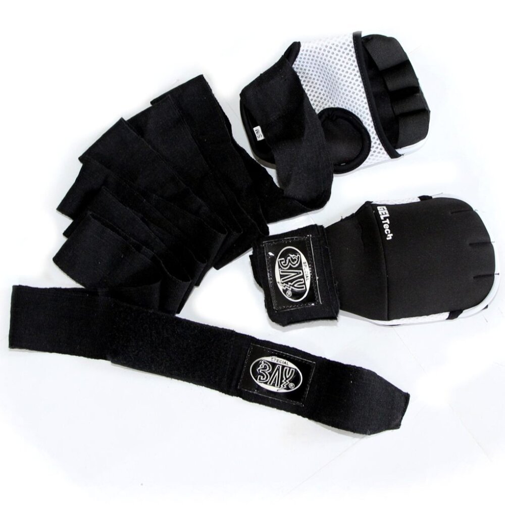 Wave Gel weiß/schwarz gepolsterte Neopren Boxbandagen Handschuhe XS