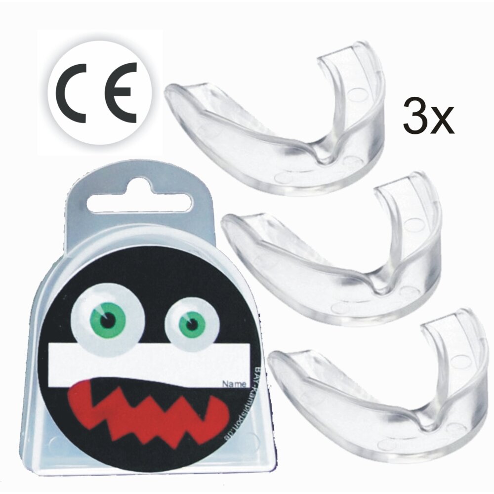 3er Set Zahnschutz mit Dose Monster mit NAME Beschriftung transparent