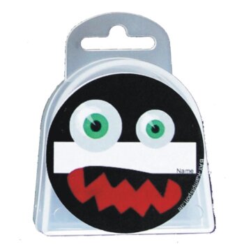 3er Set Zahnschutz mit Dose Monster mit NAME Beschriftung blau