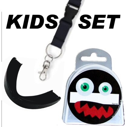 Zahnschutz Set mit Schl&uuml;sselband und Dose Monster mit NAME Beschriftung