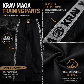 Krav Maga Hose Stripes schwarz Baumwolle 130 (XXXS)