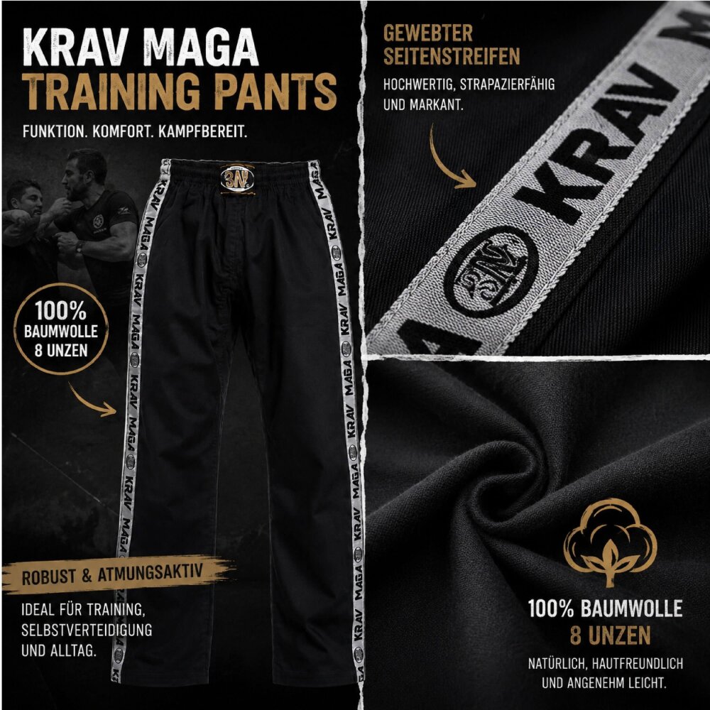 Krav Maga Hose Stripes schwarz Baumwolle 140 (XXS)