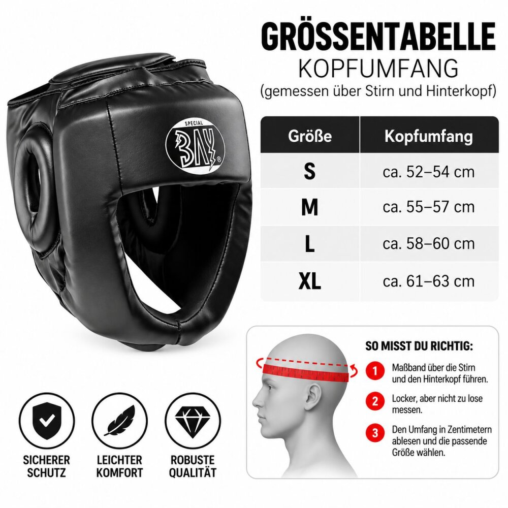 Kopfschutz Full Chin PU Leder Vollkontakt schwarz M