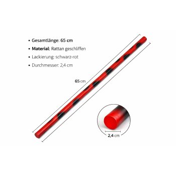 Escrima Rattan lackiert rot/schwarz 65 cm