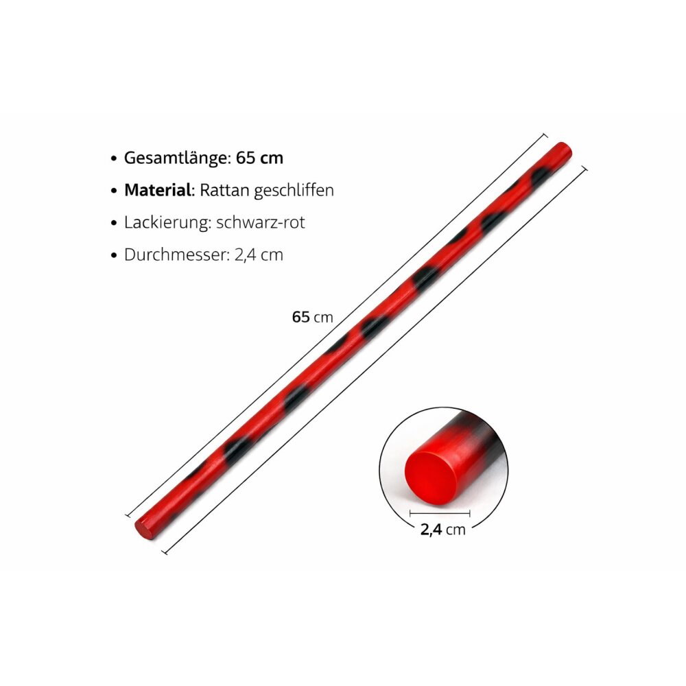 Escrima Rattan lackiert rot/schwarz 65 cm