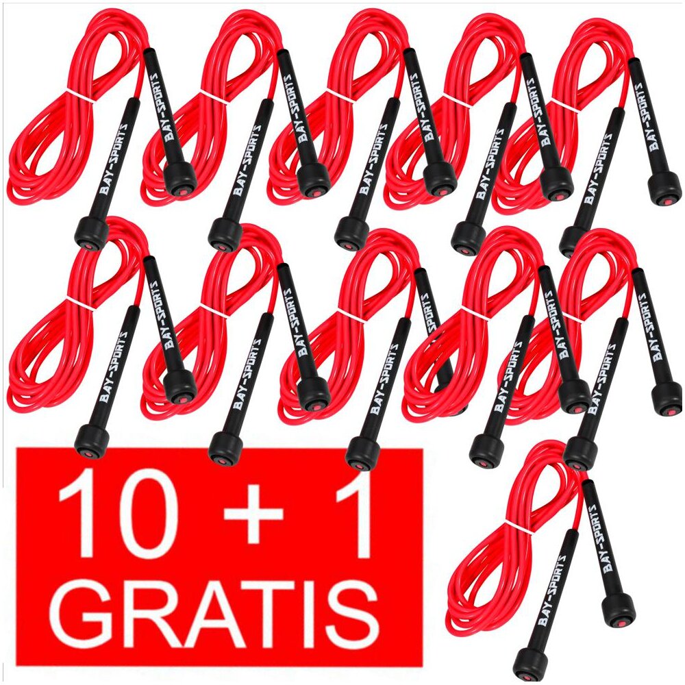 10 + 1 GRATIS Angebot (11 Stück) Sports 310 Nylon Springseil Skipping Rope rot