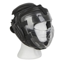 Kopfschutz WP mit abnehmbarer Plexiglas Maske Leder PU schwarz S - XL M