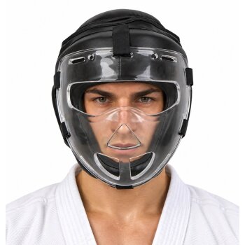 Kopfschutz WP mit abnehmbarer Plexiglas Maske Leder PU schwarz XL