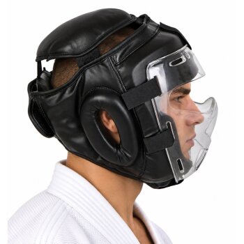 Kopfschutz WP mit abnehmbarer Plexiglas Maske Leder PU schwarz XL