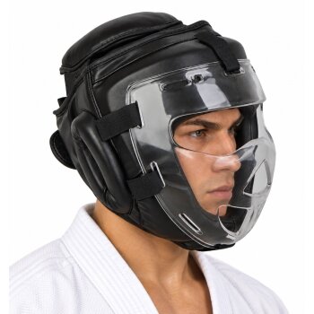 Kopfschutz WP mit abnehmbarer Plexiglas Maske Leder PU schwarz XL
