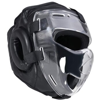 Kopfschutz WP mit abnehmbarer Plexiglas Maske Leder PU schwarz XL
