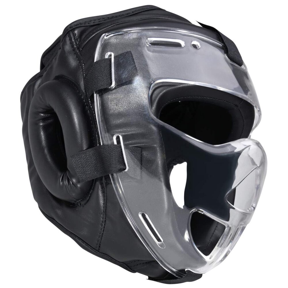 Kopfschutz WP mit abnehmbarer Plexiglas Maske Leder PU schwarz XL