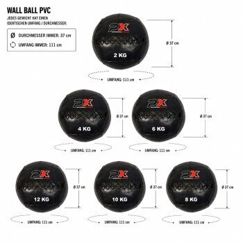 Wall Ball Cross mit Schlaufen - Medizinball PVC 2 - 12 kg schwarz, Ø Durchmesser immer: 37 cm