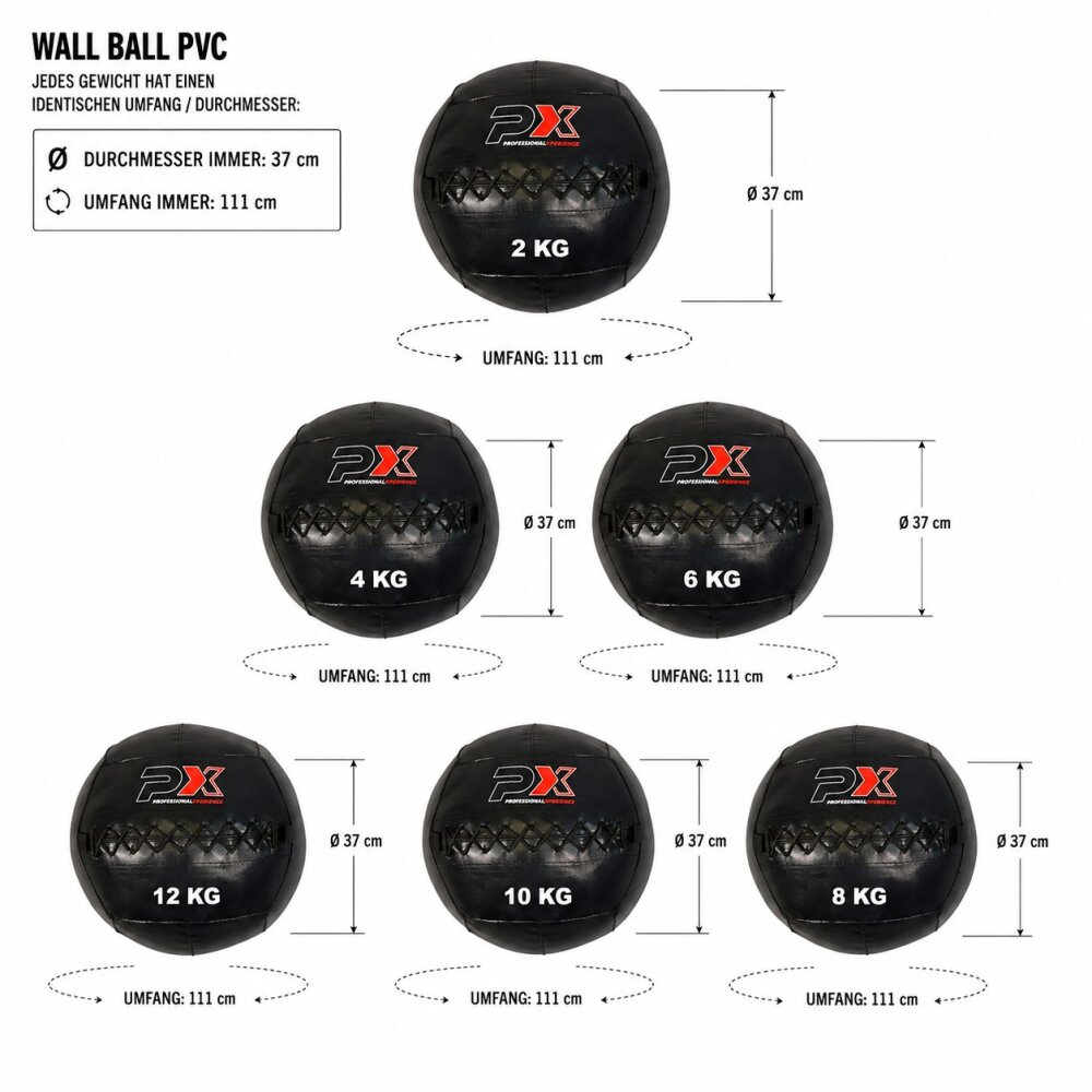 Wall Ball Cross mit Schlaufen - Medizinball PVC 2 - 12 kg schwarz, Ø Durchmesser immer: 37 cm