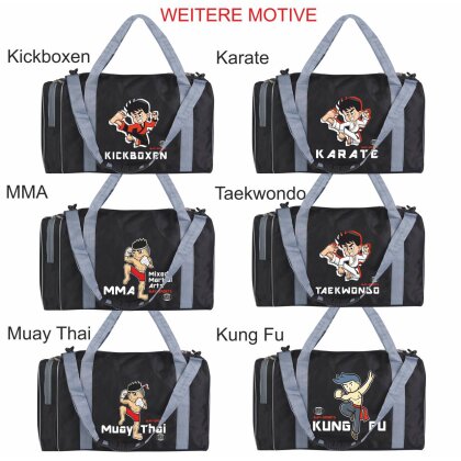 Sporttasche für Kinder Muay Thai Thaiboxen schwarz/grau 50 cm
