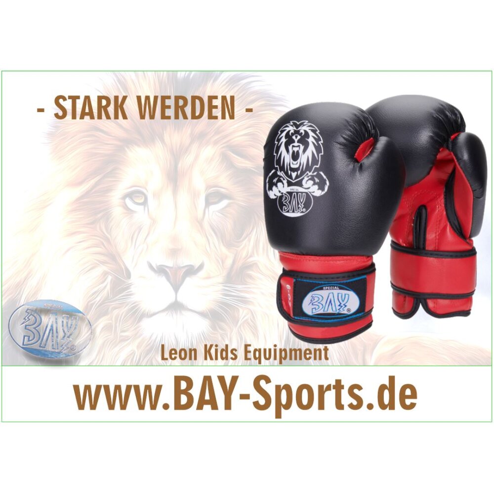 Set - Discount Leon Kinder Boxhandschuhe schwarz/rot 2 - 8 Unzen + Schlupfbandagen GRATIS 6 Unzen XS