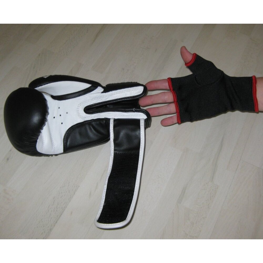 Set - Discount Leon Kinder Boxhandschuhe schwarz/rot 2 - 8 Unzen + Schlupfbandagen GRATIS 6 Unzen XS