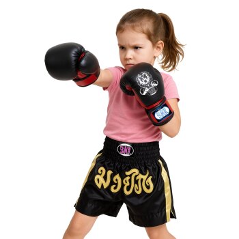 Set - Discount Leon Kinder Boxhandschuhe schwarz/rot 2 - 8 Unzen + Schlupfbandagen GRATIS 8 Unzen L