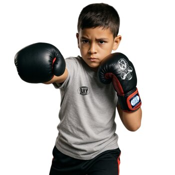 Set - Discount Leon Kinder Boxhandschuhe schwarz/rot 2 - 8 Unzen + Schlupfbandagen GRATIS 8 Unzen L