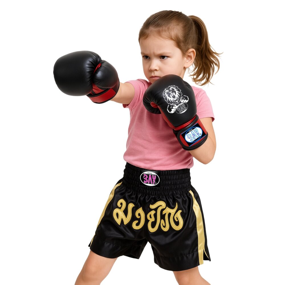 Set - Discount Leon Kinder Boxhandschuhe schwarz/rot 2 - 8 Unzen + Schlupfbandagen GRATIS 8 Unzen L
