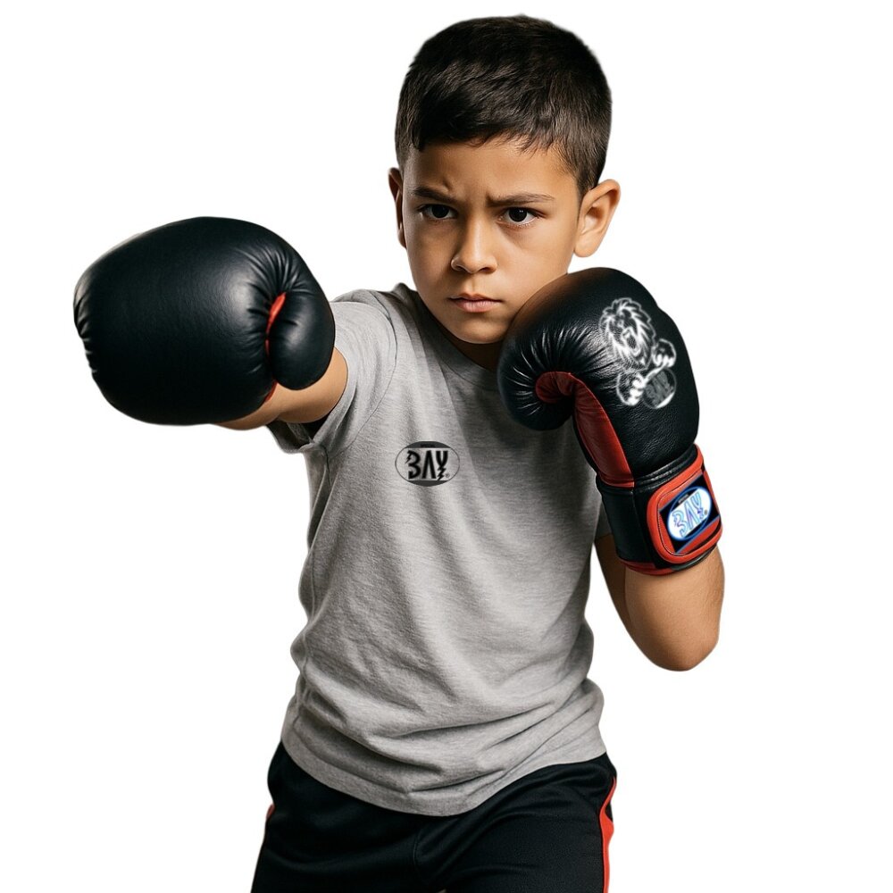 Set - Discount Leon Kinder Boxhandschuhe schwarz/rot 2 - 8 Unzen + Schlupfbandagen GRATIS 8 Unzen L