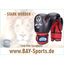 Set - Discount Leon Kinder Boxhandschuhe schwarz/rot 2 - 8 Unzen + Schlupfbandagen GRATIS 8 Unzen XL