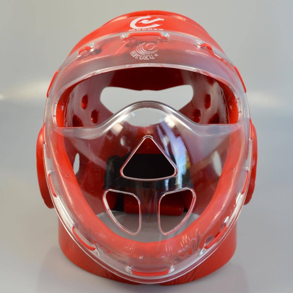 Kopfschutz Schaumstoff mit Plexiglas Maske WTF rot XL