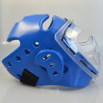 Größentabelle
Größe	Kopfumfang (ca.)
XS	50 – 51 cm
S	52 – 54 cm
M	55 – 57 cm
L	58 – 60 cm
XL	61 – 63 cm

Dieser Kopfschutz mit Plexiglas-Maske vereint höchste Sicherheit, Komfort und offizielle Zulassung – die perfekte Wahl für dein Taekwondo-Training und