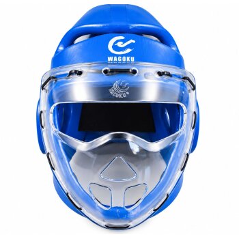Wacoku Kopfschutz blau Schaumstoff mit Plexiglas Maske WTF