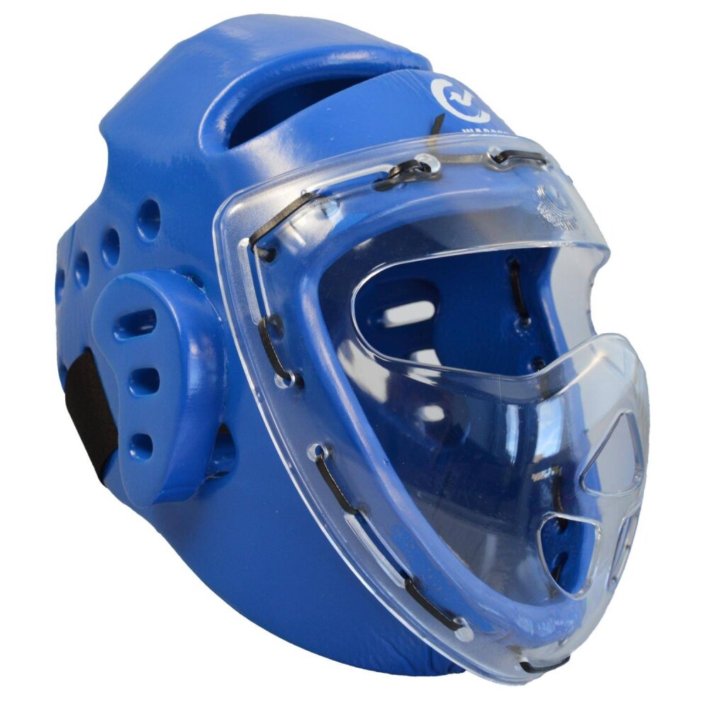 Größentabelle
Größe	Kopfumfang (ca.)
XS	50 – 51 cm
S	52 – 54 cm
M	55 – 57 cm
L	58 – 60 cm
XL	61 – 63 cm

Dieser Kopfschutz mit Plexiglas-Maske vereint höchste Sicherheit, Komfort und offizielle Zulassung – die perfekte Wahl für dein Taekwondo-Training und