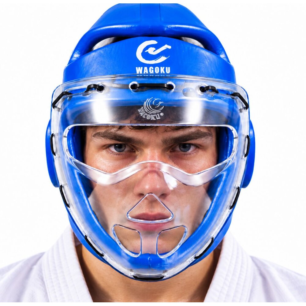 Wacoku Kopfschutz blau Schaumstoff mit Plexiglas Maske WTF