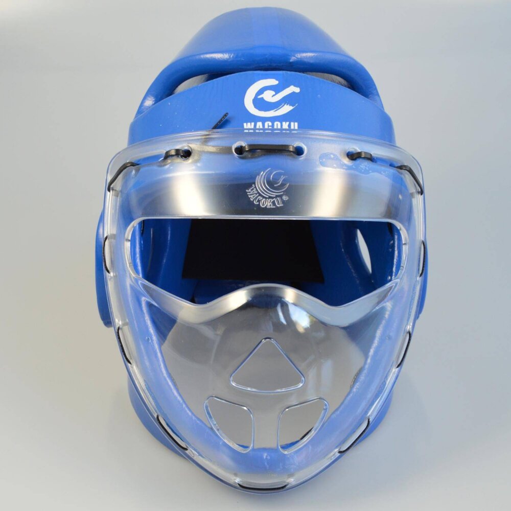 Kopfschutz Schaumstoff mit Plexiglas Maske WTF blau XL