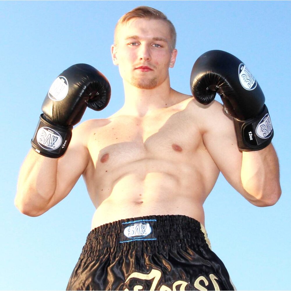 KO Fighter Vollkontakt Boxhandschuhe Leder schwarz 16 Unzen