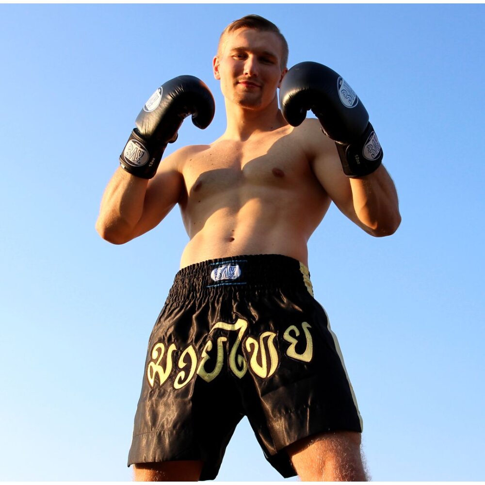 KO Fighter Vollkontakt Boxhandschuhe Leder schwarz 16 Unzen