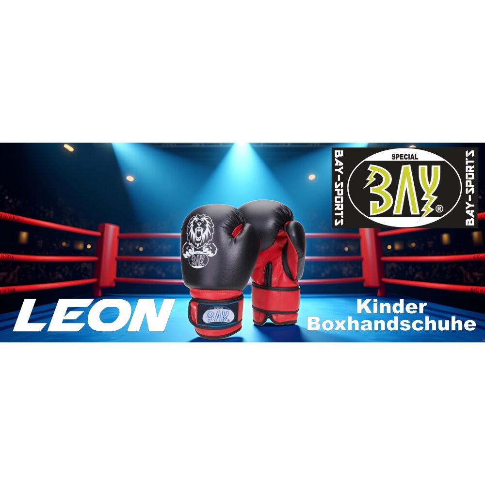 Leon Löwe Kinder Boxhandschuhe schwarz/rot 4 Unzen