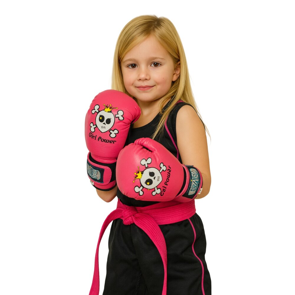 Girl Power Kinder Boxhandschuhe Totenkopf pink/schwarz 10 Unzen
