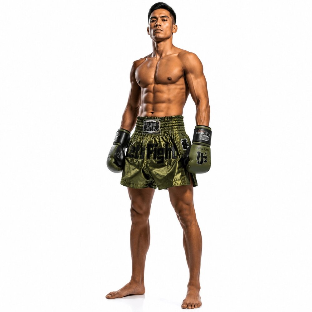 20 Jahre Jubel Angebot - Let´s Fight olive Mesh Thaiboxhose S