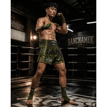 20 Jahre Jubel Angebot - Let´s Fight olive Mesh Thaiboxhose  XL
