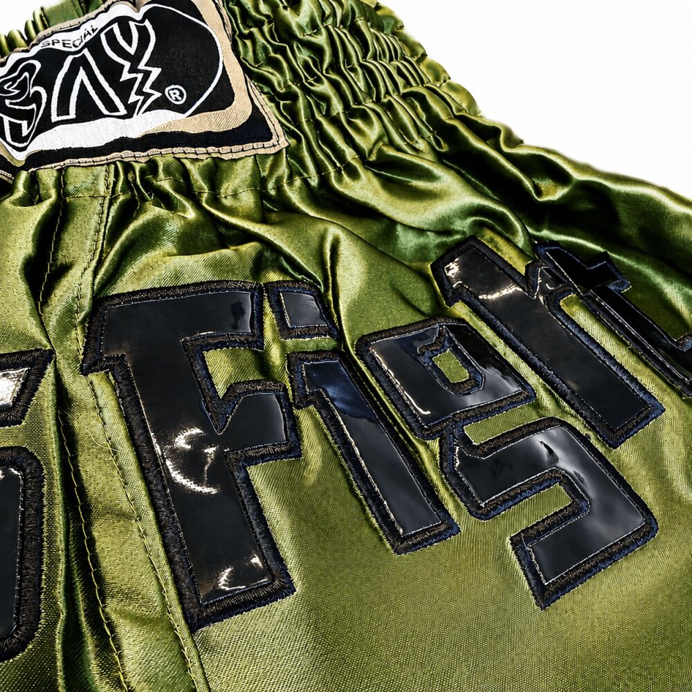20 Jahre Jubel Angebot - Let´s Fight olive Mesh Thaiboxhose  XL