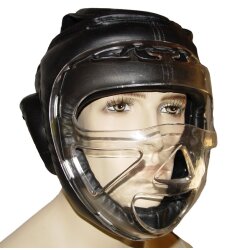 Kopfschutz mit Plexiglas Maske Leder PU schwarz S