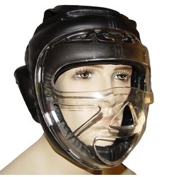 Kopfschutz mit Plexiglas Maske Leder PU schwarz M