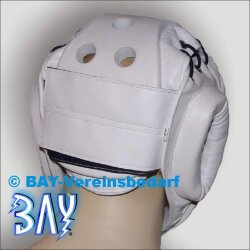Kopfschutz mit Plexiglas Maske Leder PU wei&szlig; S - XL S