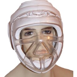 Kopfschutz mit Plexiglas Maske Leder PU weiß S