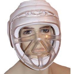 Kopfschutz mit Plexiglas Maske Leder PU weiß M