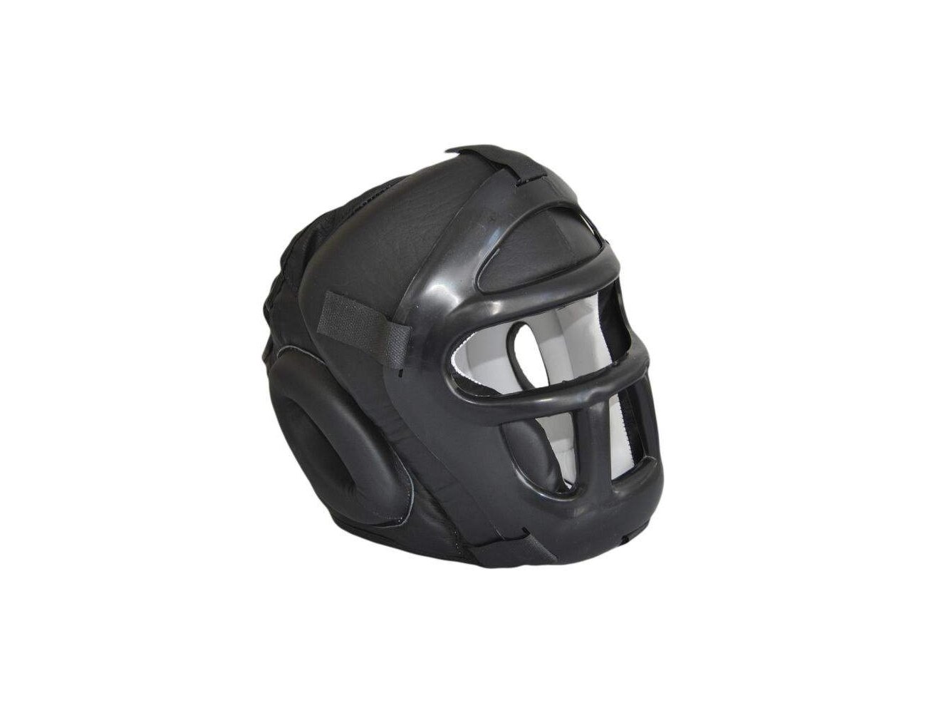 Kopfschutz mit Metallgitterfront Front Visir Gitter Maske Leder Schwarz 