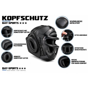 Kopfschutz Fortress mit Kunststoff Gitter Leder schwarz