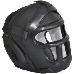 Kopfschutz mit Kunststoff Gitter Leder schwarz S - XL