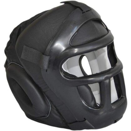 Kopfschutz mit Kunststoff Gitter Leder schwarz M
